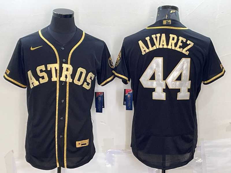 Men%27s Houston Astros #44 Yordan Alvarez Black Gold Flex Base Stitched Jersey